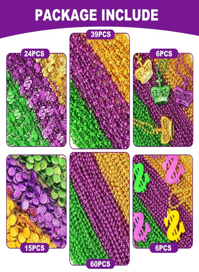 Becfupo 150 Pcs Metallic Mardi Gras Beaded Necklaces Bulk, Purple, Gold, Green, Unisex Adults, Mardi Gras Bead Necklaces - Image 2
